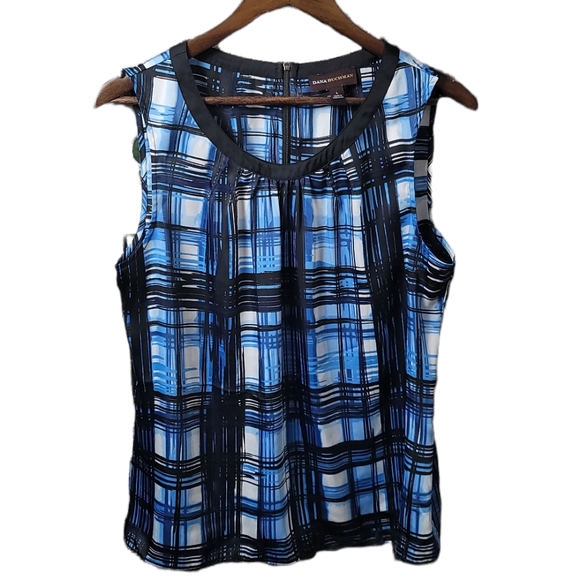 Dana Buchman Tops - Dana Buchman Womens Blue Plaid Tank Blouse/ zipper back/ Size Large/ EUC